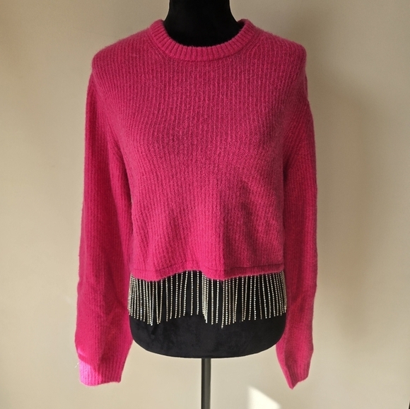 House Of Harlow 1960 Fuchsia Hot Pink Sweater Rhinestone Detail Women's Size M. - Picture 1 of 7